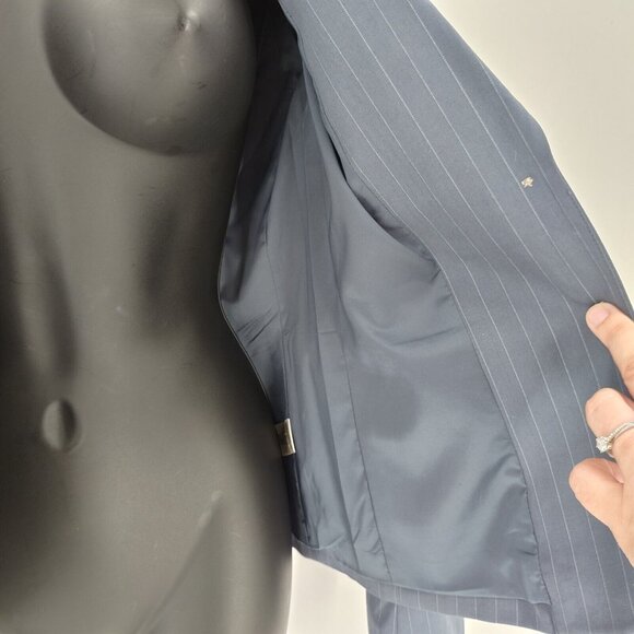 Theory Sz 4 Nettie Pinstripe Single Breasted Blazer Suite Jacket Blue Tortoise - Picture 10 of 15